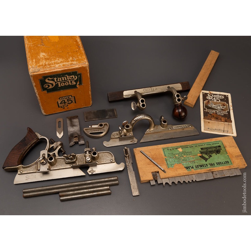 100% Complete STANLEY No. 45 Combination Plow Plane in Box – 109058