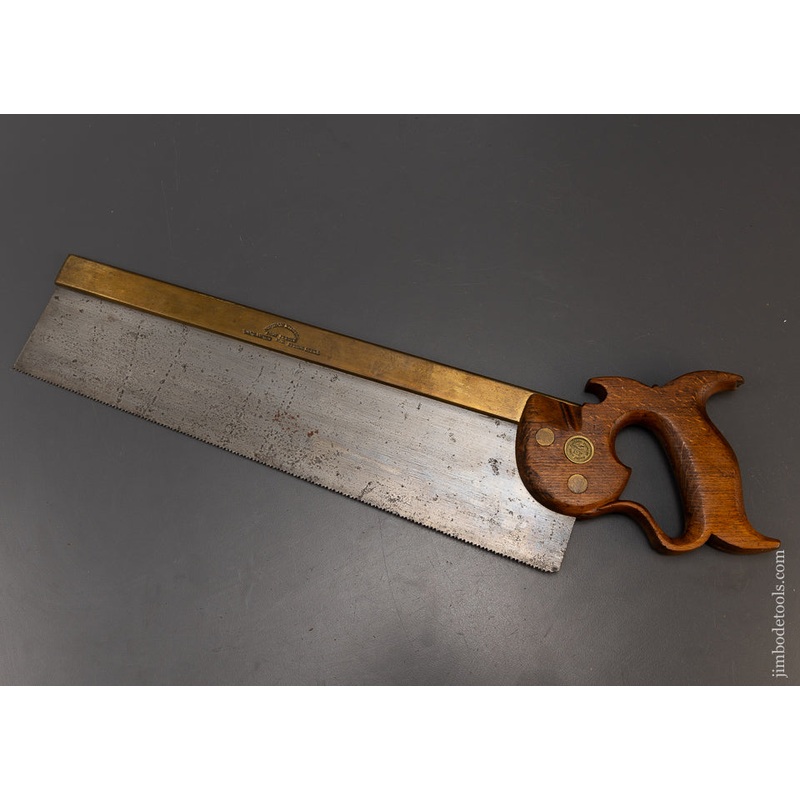 Rare 16 Inch Brass Back Tenon Saw MONDON KING PORT JERVIS, NY Spring Steel – 109131