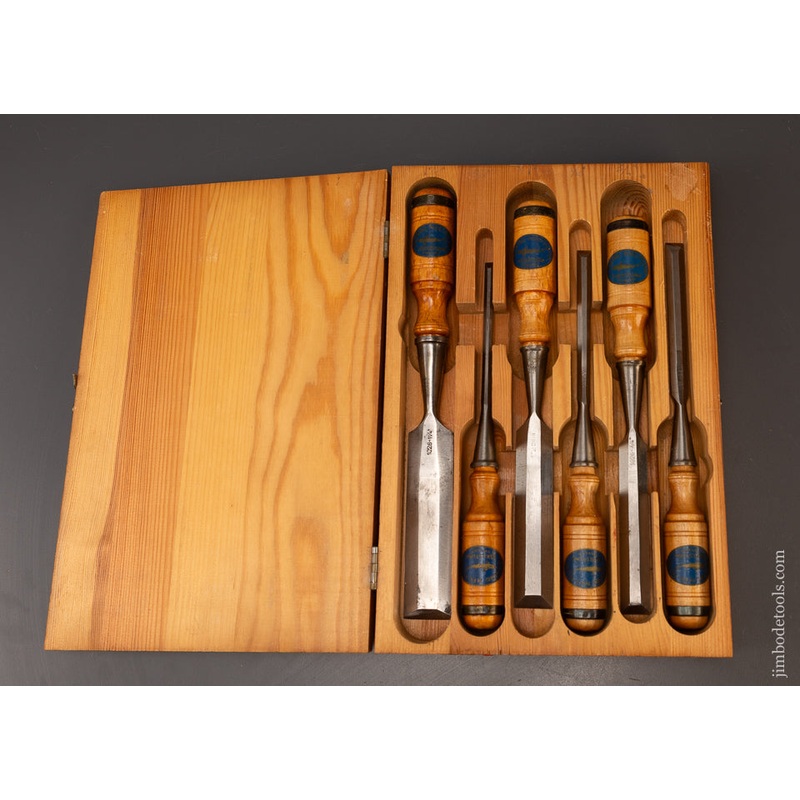 Remarkable Minty Vintage Set of Bevel Edge Chisels by E.A. BERG ESKILSTUNA w/ Handle Labels – 108995 – AS OF OCT 2