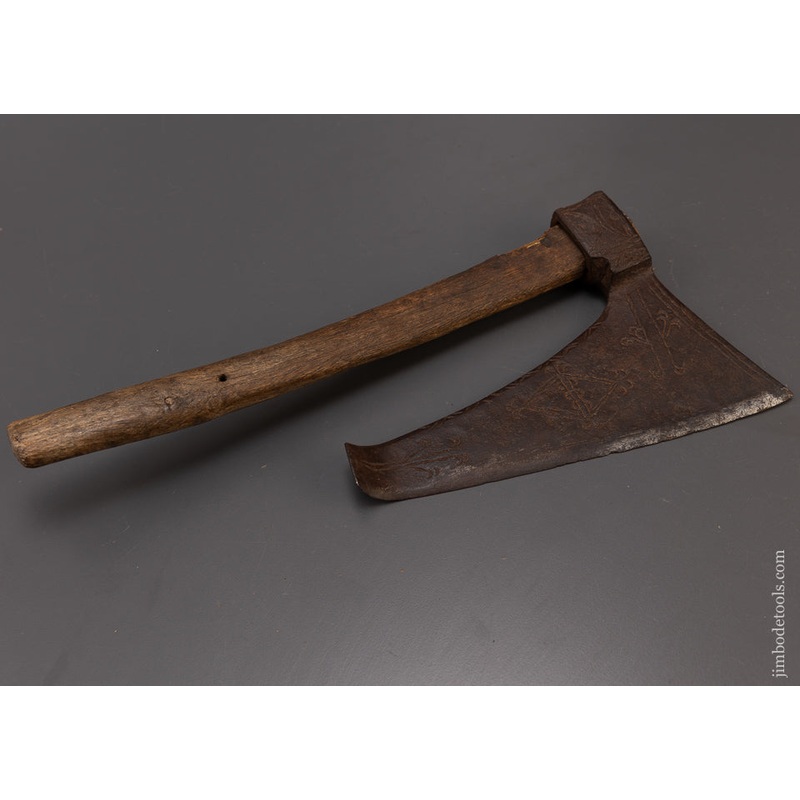 Stunning Decorated 18th Century Single Bevel Off Set Side Axe – EXCELSIOR 109187