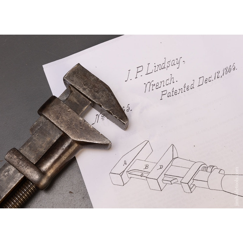 Rare J.P. LINDSAY PATENT 1865 Improved Nut Wrench – 109492