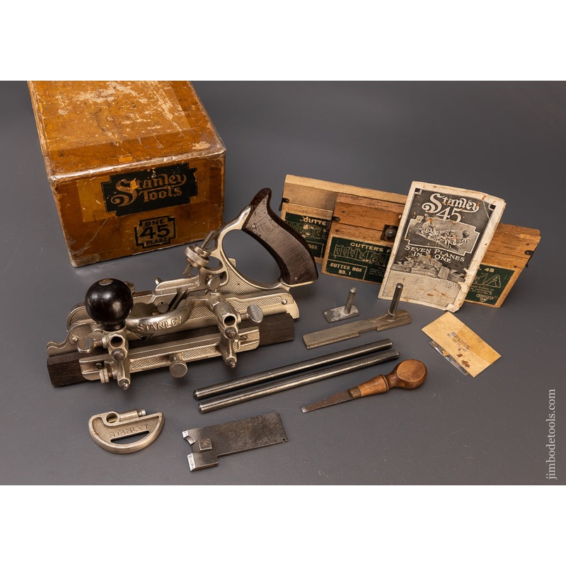100% Complete & Mint STANLEY No. 45 Combination Plow Plane in Original Box – 109733
