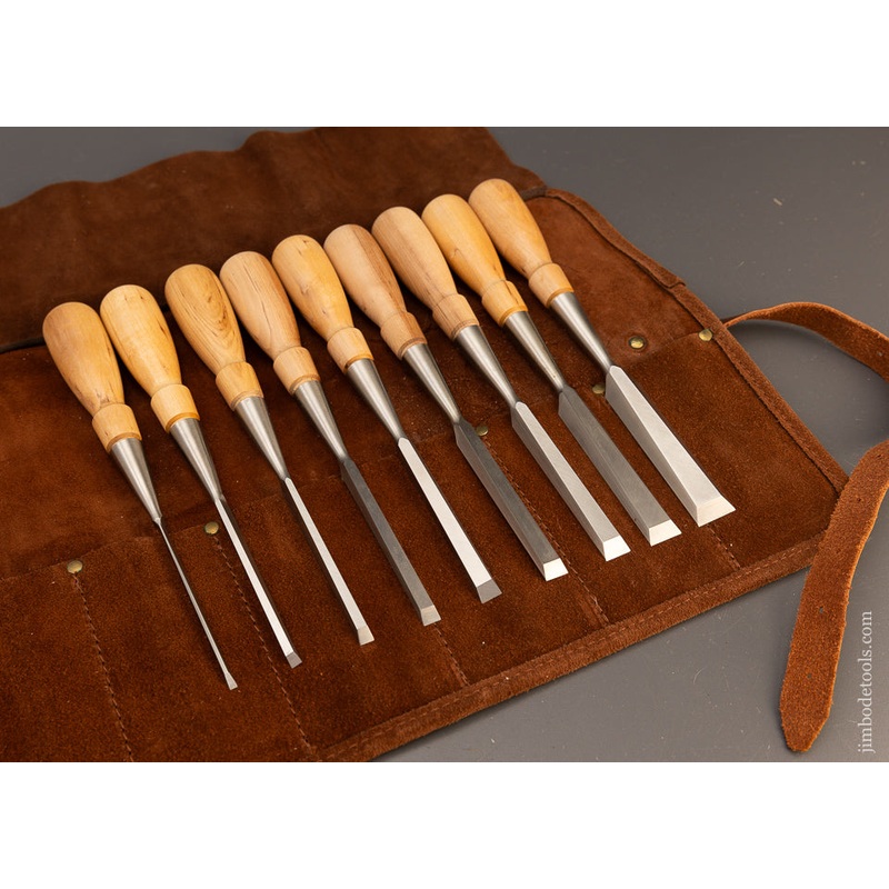 Set of 9 LIE NIELSEN Bevel Edge Socket Chisels in Original Leather Roll Mint – 111171 – AS OF MAR 27