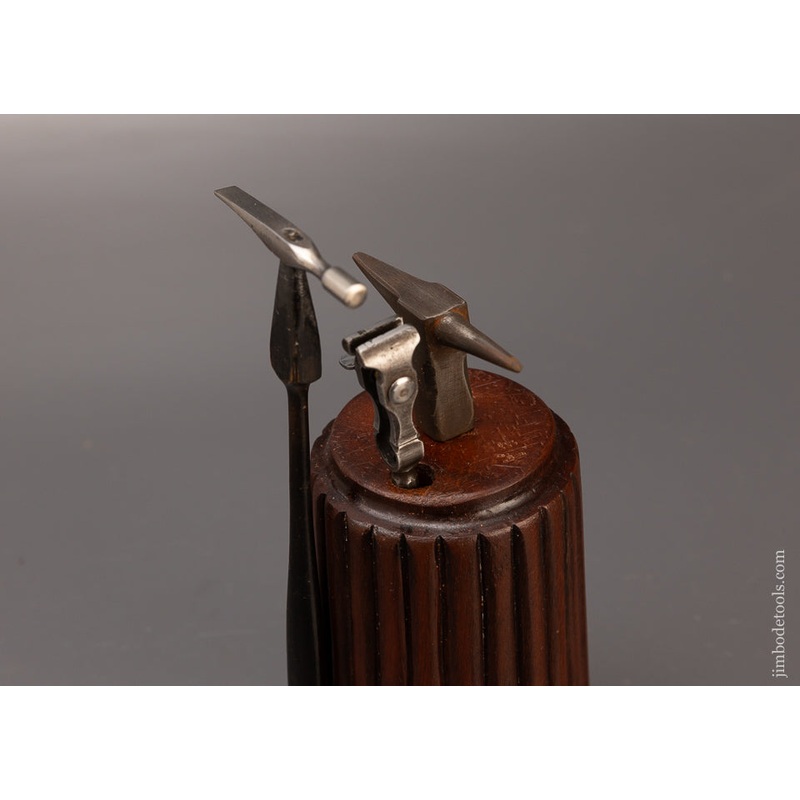 Watchmakers Anvil, Vise & Hammer All Mounted on Fancy Fluted Stump – 111303