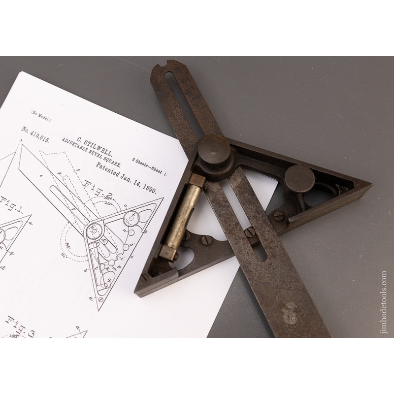 Rare STILWELL PATENT Combination Bevel, Level, Protractor, Square – 111621