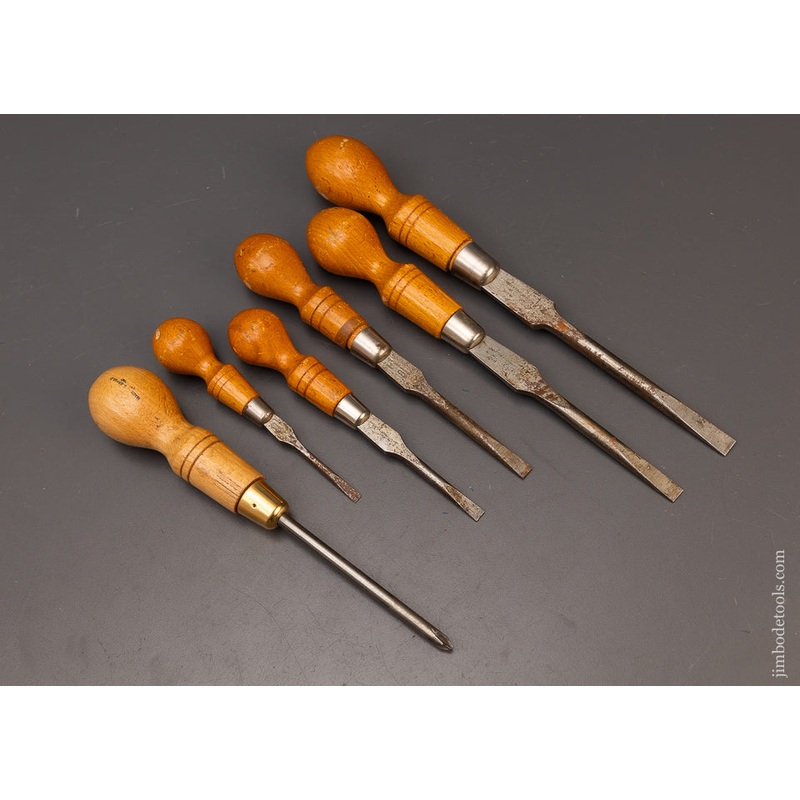 Set of 6 English Beech Handled Cabinet Makers Screwdriver – 111836