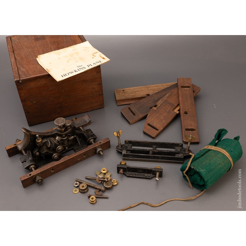 Rare & Fine HOWKINS PATENT PLOW PLANE w/ Cutters, Instructions, Fences & Original Box – 112236 – AS OF JUNE 28