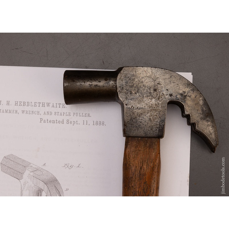 Rare SIGNED J.H. HEBBLETHWAITE PATENT Combined Hammer, Wrench & Staple Puller with ATHA Logo – 112286