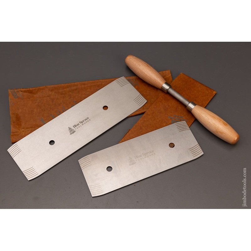Set of BLUE SPRUCE Card Scrapers with Double Handle Burnisher Mint! – 112269