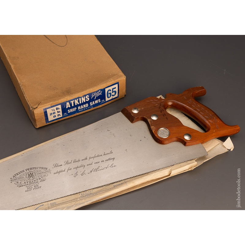 Vintage Early ATKINS No. 65 Hand Saw Mint in Box – 113921