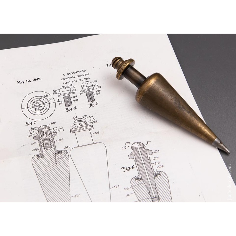 RARE Sixteen ounce SUVERKROP May 10, 1949 Patent No. 9 Integral Reel Micro Plumb Bob – 93101