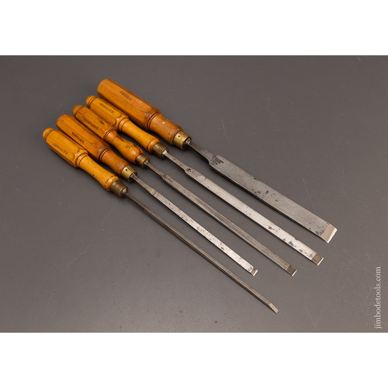 Stunning Boxwood Handled Set of 5 Paring Chisels by WARD – 114879