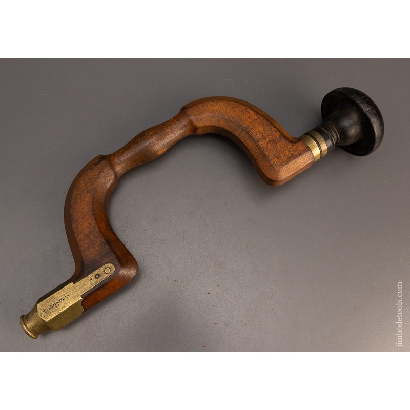 Scarce MATHIESON Ebony Head Push Button Pad Bit Brace – 114513