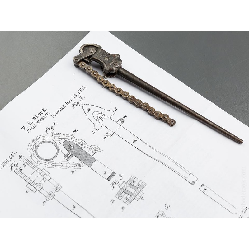 Very Rare! Salesman’s Sample  Seven inch BROCK Patent December 13, 1881 WILLIAMS & CO Vulcan Chain Pipe Wrench — 79469U