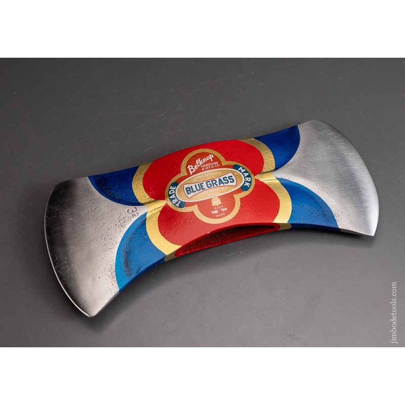 Spectacular BELKNAP Blue Grass Double Bit Axe with Full Paint and Decal Restoration – EXCELSIOR 95985