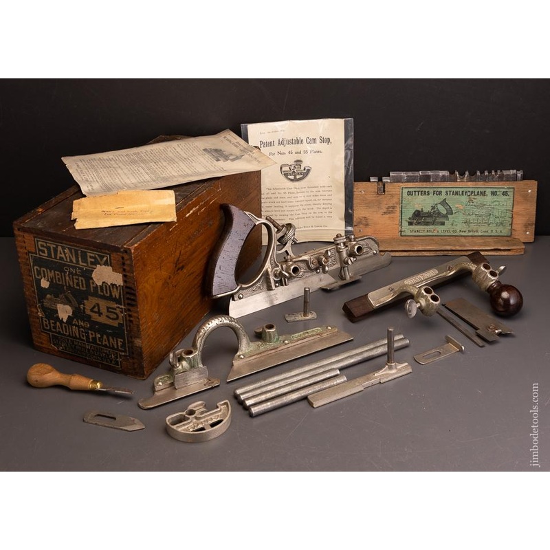 Very fine STANLEY N0. 45 Combination Plow Plane in its Original Chestnut Box 100% Complete – 96105