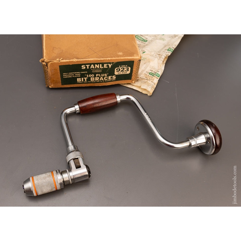 Rare 12 Inch Size STANLEY No. 923 Bit Brace Mint in Box with Rosewood Handles – 116448 –